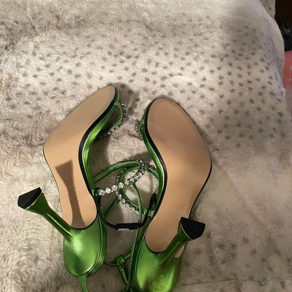 NWT Zara RHINESTONE METALLIC HEELED SANDALS - Picture 7 of 9